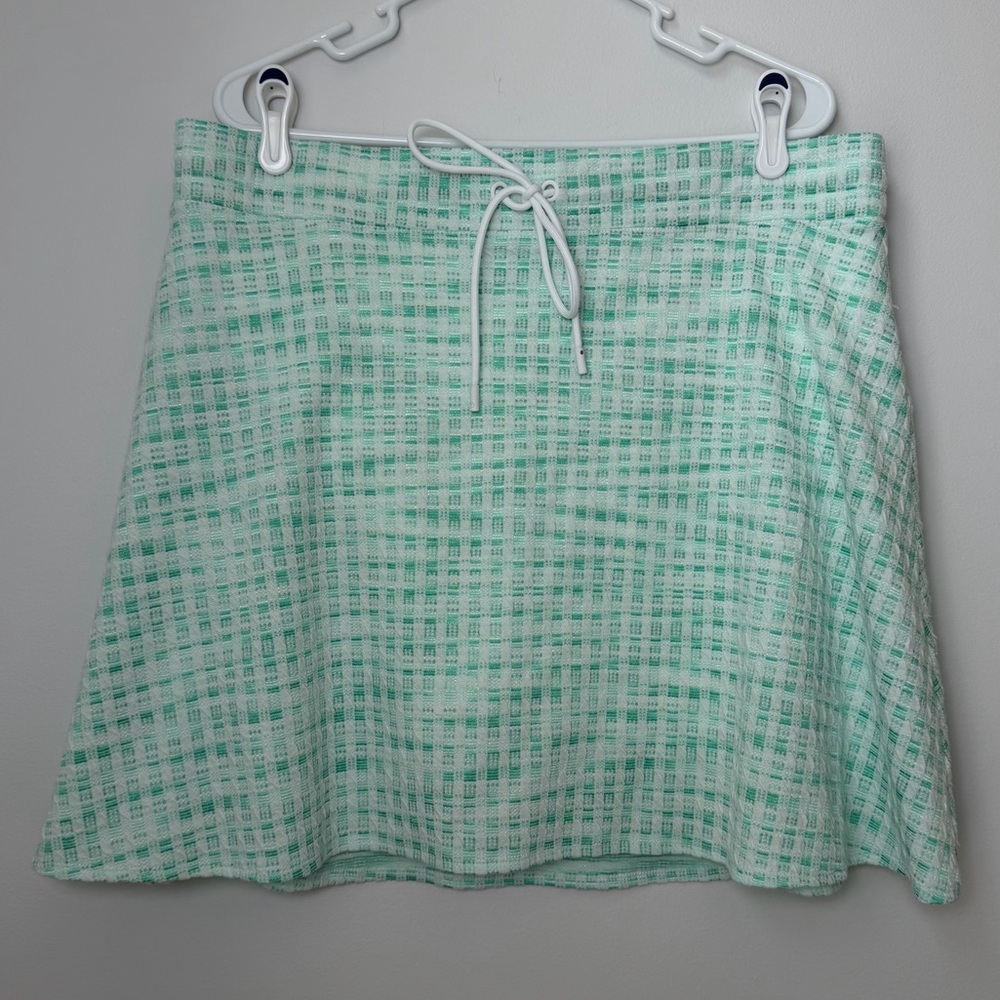 T by Talbots Plaid Pull On High Waisted Mini Skort Green/White Size XL